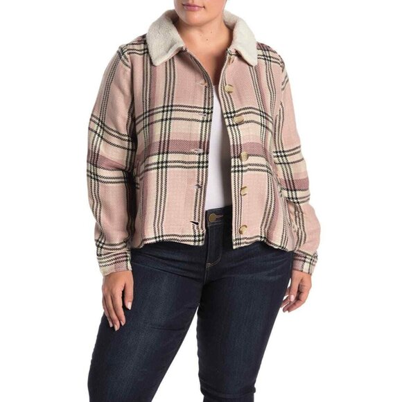 Susina Jackets & Blazers - Susina Womens Plaid Jacket Size 2X Faux Shearling Trimmed Collar Pink LS New